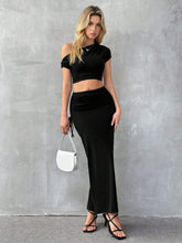 Summer Black Off-Shoulder Slim Fit Cropped Top With Elastic Waist Long Skirt Set